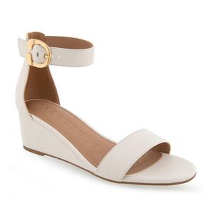 AEROSOLES Willis Wedge Eggnog Buckle Leather Heel Sandals 6 NEW